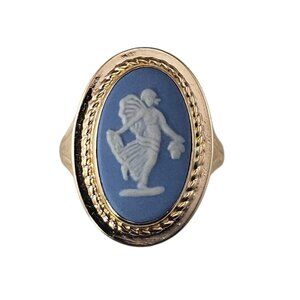 14K Yellow Gold Wedgewood Blue Angel Cameo Ring #23998